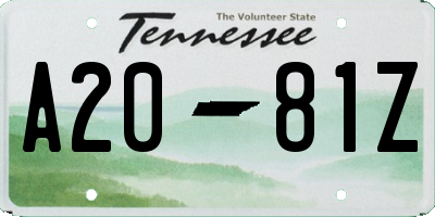 TN license plate A2081Z