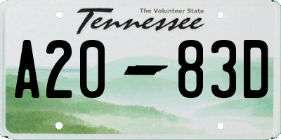 TN license plate A2083D