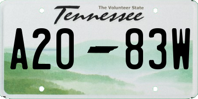 TN license plate A2083W