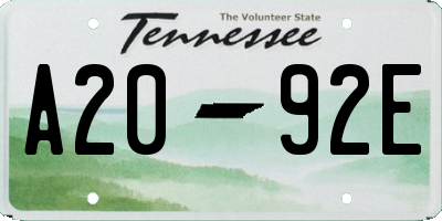 TN license plate A2092E