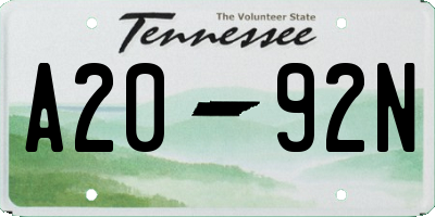 TN license plate A2092N