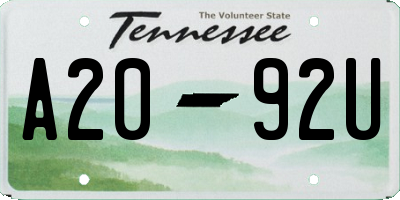 TN license plate A2092U