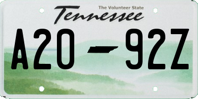 TN license plate A2092Z