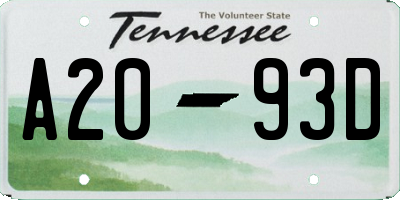 TN license plate A2093D