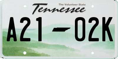 TN license plate A2102K