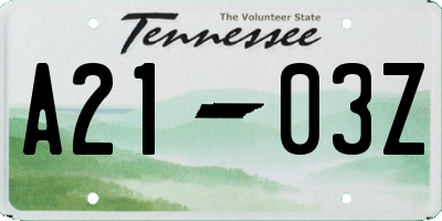 TN license plate A2103Z