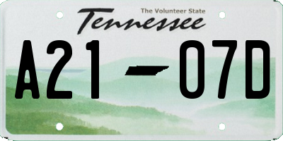 TN license plate A2107D