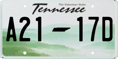 TN license plate A2117D