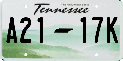 TN license plate A2117K