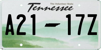 TN license plate A2117Z