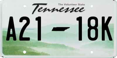 TN license plate A2118K
