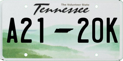 TN license plate A2120K