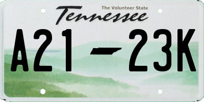 TN license plate A2123K