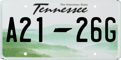 TN license plate A2126G