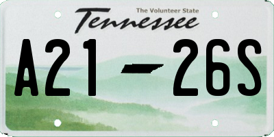 TN license plate A2126S