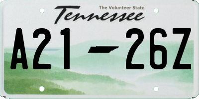TN license plate A2126Z