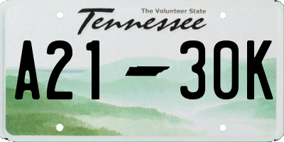 TN license plate A2130K