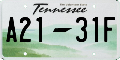 TN license plate A2131F