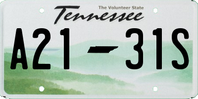 TN license plate A2131S