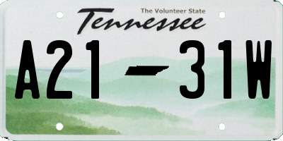 TN license plate A2131W