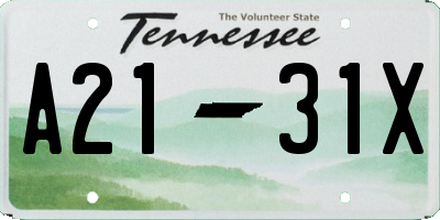 TN license plate A2131X