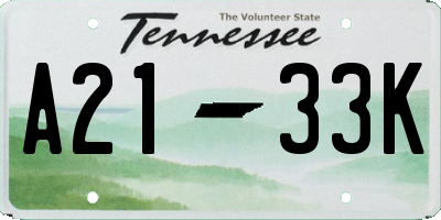 TN license plate A2133K