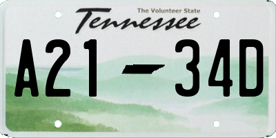 TN license plate A2134D