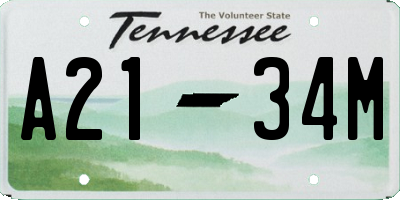 TN license plate A2134M