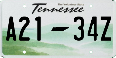 TN license plate A2134Z