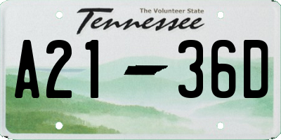 TN license plate A2136D