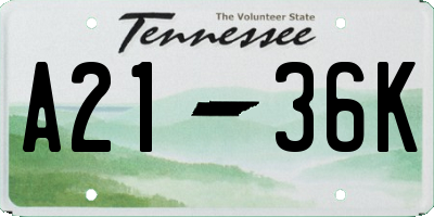 TN license plate A2136K