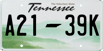 TN license plate A2139K