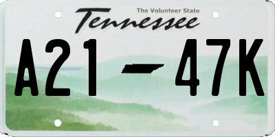TN license plate A2147K