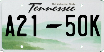 TN license plate A2150K