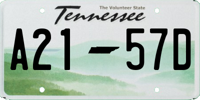 TN license plate A2157D