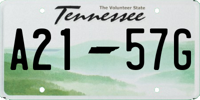 TN license plate A2157G
