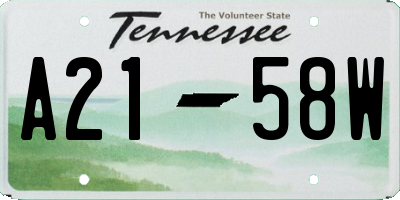 TN license plate A2158W