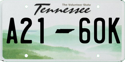 TN license plate A2160K