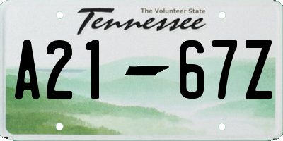 TN license plate A2167Z