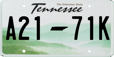 TN license plate A2171K