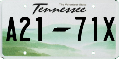 TN license plate A2171X