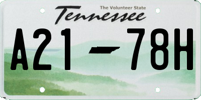 TN license plate A2178H
