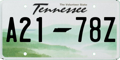 TN license plate A2178Z