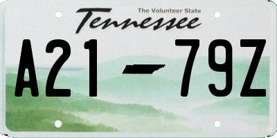 TN license plate A2179Z