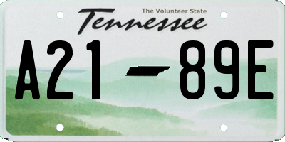 TN license plate A2189E