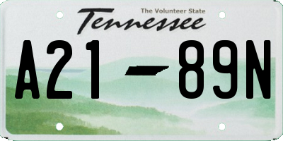 TN license plate A2189N