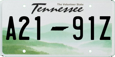 TN license plate A2191Z