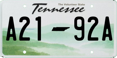 TN license plate A2192A