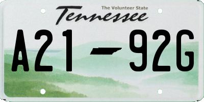 TN license plate A2192G