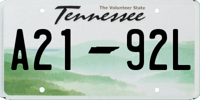 TN license plate A2192L